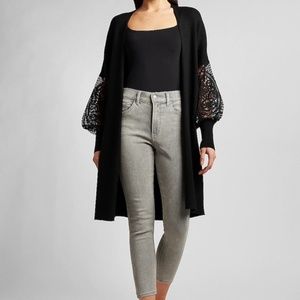 Express Lace Balloon Sleeve Cardigan - Black/Small